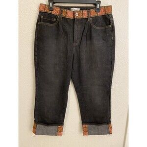 Coldwater Creek Denim Capri Jeans 12 Dark Wash Satin Trim Waist / Leg Ub4 03